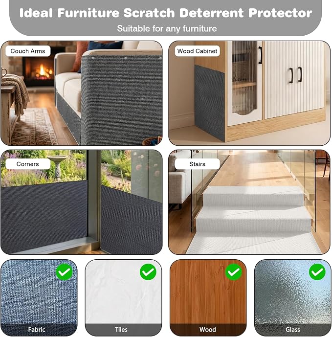 Cat Scratch Furniture Protector: 39.3"x15.8" High Self-Adhesive | Cat Scratch Carpet Trimmable for Couch Scratcher Protector from Claws Scratching Mat Lasts 3-6M 3min Install, Beige - Image 6