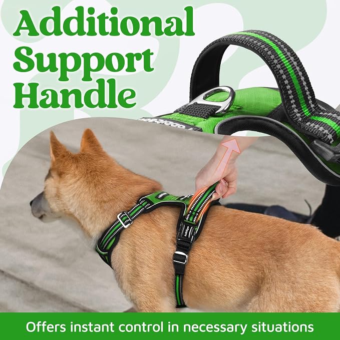 rabbitgoo Dog Harness for Large, No Pull 3 Buckles Easy On & Off | Soft Padded, Walking with Control Handle, Adjustable and Reflective, Green, X-Large - Image 4