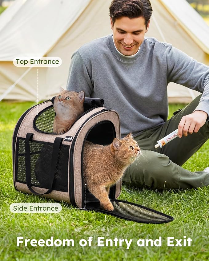 Pecute Cat Backpack with Widened Interior Space, Upgraded Dog Backpack Carrier with Various Ways to Carry, Pet Backpack with Breathable Mesh, Pet Travel Carrier with Soft Padded,Khaki | Breathable Mesh, Reinforced Support, Various Carry Ways, Ergonmic ... - Image 7