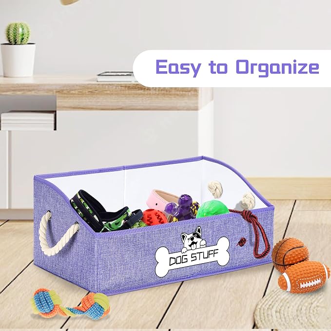Dog Toy Basket, Storage Bin, Collapsible Box for Pet Accessories | Fabric Container With Handle, Trapezoid Holder for Small Medium dogs, Organizer for Living Room, Purple - Image 7
