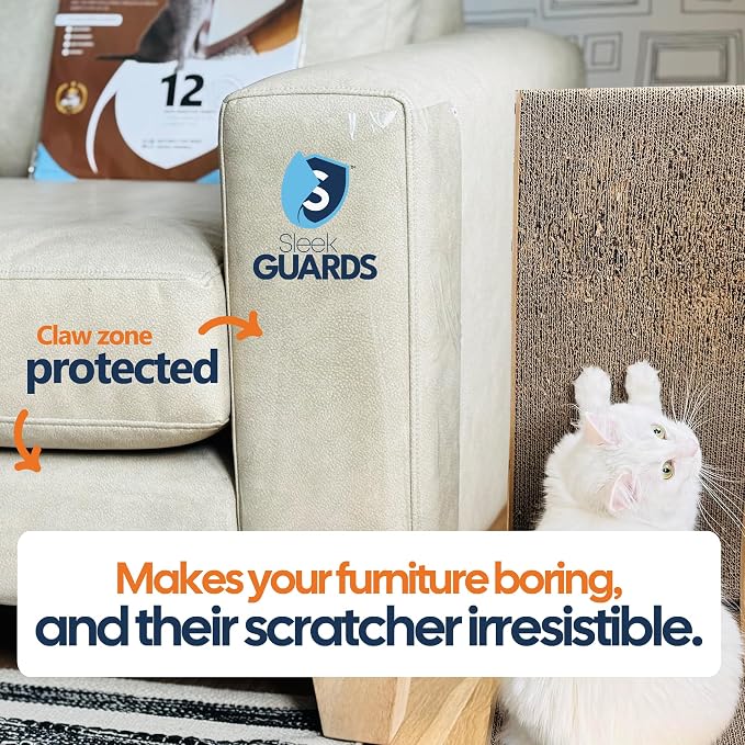 Cat Scratch Furniture Protector, 12-Pack Double-Sided Couch Protector from Cat Claws — Sticky Anti-Scratch Training Tape Sheets for Sofa, Door & Corner, Clear Cat Deterrent - Image 5