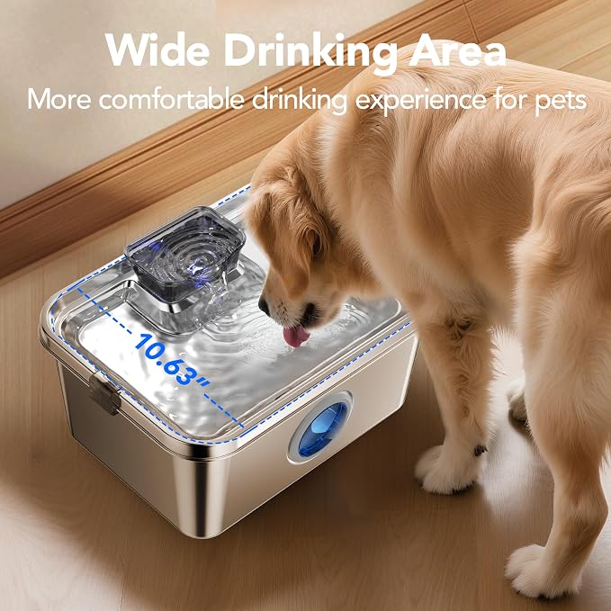 PETIMI Dog Water Fountain, 3 Gallons Stainless Steel Dog & Cat Water Fountain, Large Pet Water Fountain for Multiple Pets, Ultra Silent, Wide Mouth, Safety Lock, 3 Filters Included, Smart Water Pump - Image 8
