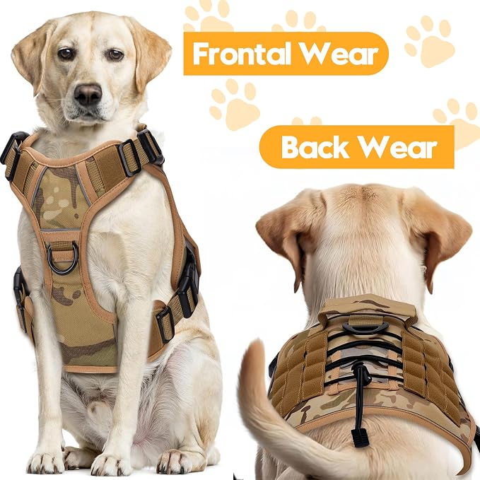 Heavy-Duty Tactical Dog Harness for Large Dogs, No Pull Adjustable Reflective Pet Vest with Molle System, K9 Military-Grade Control for Service Training, Outdoor & 10+ Breeds, Desert Camo, X-Large - Image 7