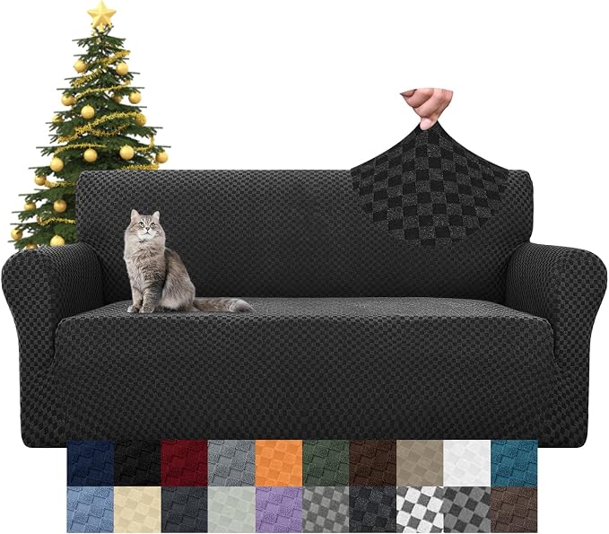 YEMYHOM Couch Cover Latest Jacquard Design High Stretch Sofa Covers for 3 Cushion Couch, Pet Dog Cat Proof Slipcover Non Slip Magic Elastic Furniture Protector (Large, Black Checkered) - Image 8