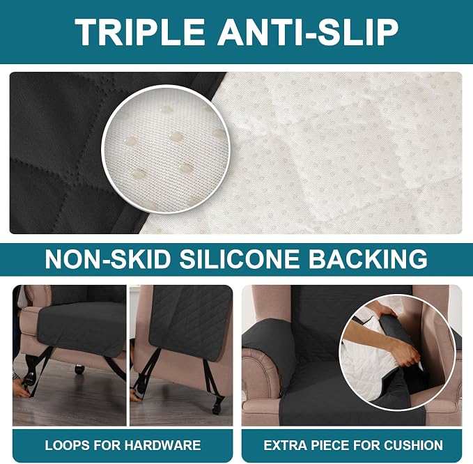 Turquoize 100% Waterproof Wing Chair Cover Wing Armchair Slipcovers Chair Couch Protector Triple Non-Slip Sofa Slipcover for Wing Chair Furniture Protector for Pets, Kids,Dog (Wing Chair, Black) - Image 4