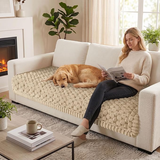 Smiry Non Slip Couch Covers for Dogs, Scratch Resistant Pet Sofa Protector | Machine Washable Soft Fuzzy Thick Furniture Cover for Sofa Loveseat Sectional Large Dogs, Khaki, 35.4" x 35.4" - Image 5