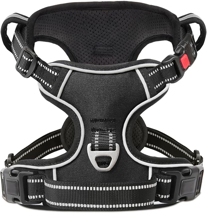 Timos Dog Harness for Large, Reflective No Pull Vest with Handle, Black, L | Quick Release 3 Buckles, Easy On & Off, No Choke, Adjustable Soft Padded, Front & Back 2 Clips and Control Handle for Walking - Image 8