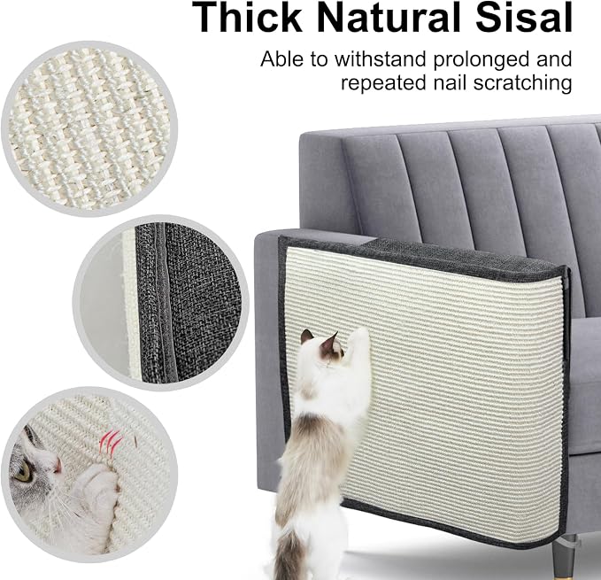 Upgraded Cat Scratch Furniture Couch Protector with 27.6’‘L*19.6’‘W Natural Sisal for Protecting Large Area Couch Sofa Chair,Couch Corner Cat Scratcher(Dark Grey/Right Handed) - Image 3