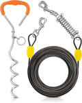 Petbobi Dog Tie Out Cable and Stake, 50ft Heavy Duty Dog Leads for Yard | 4in Shock Spring, 16in Spiral Ground Anchor, 360° No-Tangle Swivel, Chew-Proof Rustproof Wire, Up to 120 lbs, Outdoor Camping by Petbobi