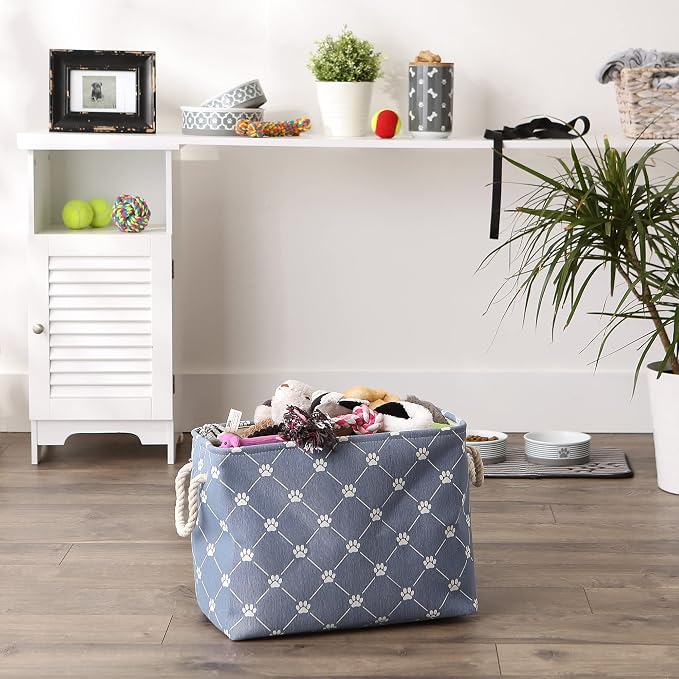 Bone Dry Pet Storage Paw and Bone, Trellis Collection, Medium Rectangle, 16x10x12, Stonewash Blue - Image 4
