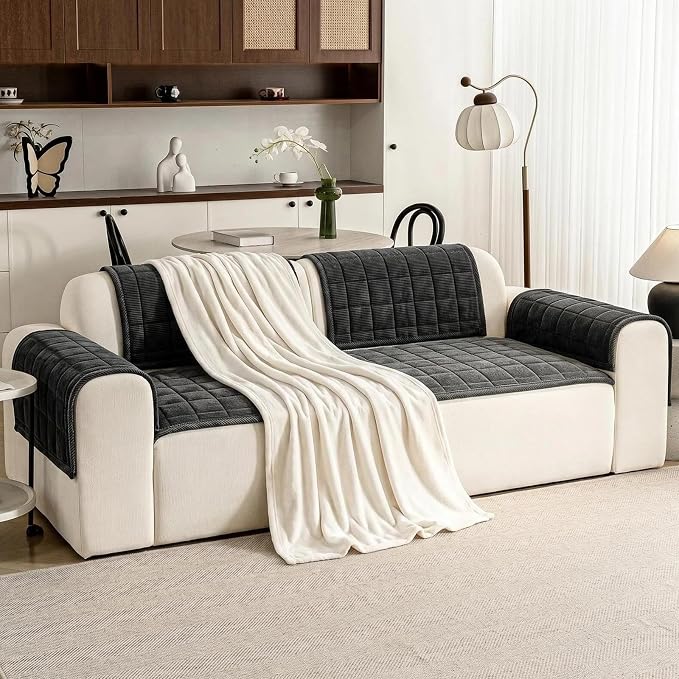 Couch Covers for Dogs, Non Slip Washable Pet Couch Covers for Sofa | 27.6”x94.5” Dark Grey Soft Velvet Sofa Covers for 4 Cushion Couch, Couch Protect Against Pet Hair, Scratches & Stains - Image 2