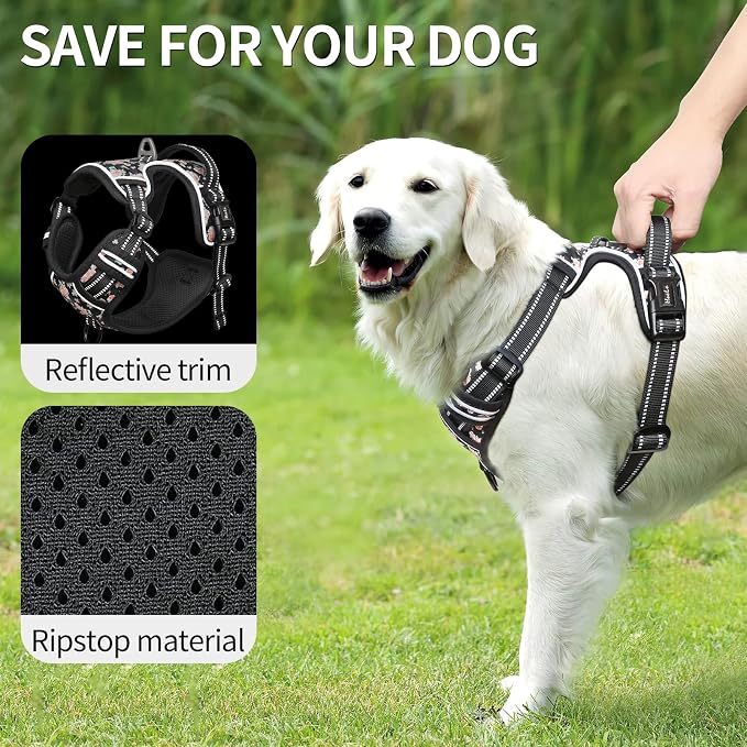 HEELE Dog Harness Harness for Small Dogs No Pull Dog Vest Harness for Small Dog with Soft Padded Handle Reflective for Outdoor Training, Flower-Black, S | No Choke with Control Handle, Soft Breathable Padded Pet Vest, Adjustable, Reflective Front Clip ... - Image 4