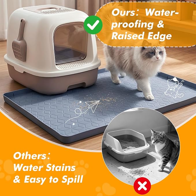 Extra Large Cat Litter Mat 47" x 35" Silicone Litter Trapping Mat for Scatter Control, Catcher for Kitty Litter, Non-Slip Waterproof Floor Protector, Easy to Clean, Gray - Image 5