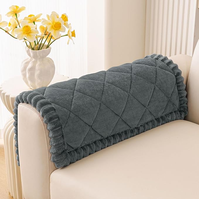 Smiry Non Slip Couch Cover for Dogs, Fuzzy Plush Pet Sofa Protector | Washable Furniture Cover for Large Dogs & Cats, Scratch & Dirt Resistant, Covers Backrest & Armrest, Dark Grey, 27.6"x27.6" by Smiry