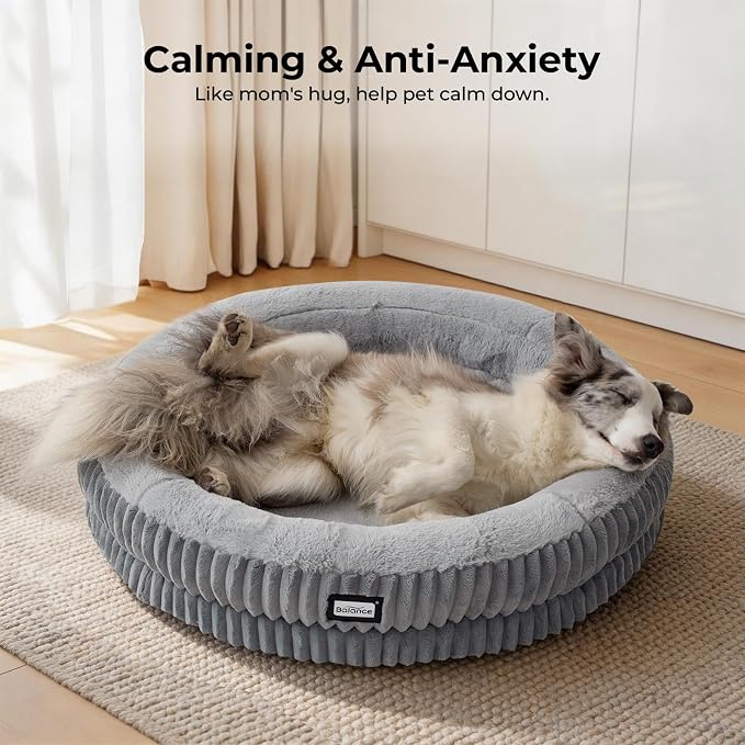 BALANCE Donut Dog Bed, 36 Inches Round Dog Bed Large Size Dogs Washable, Orthopedic Calming Dogs Beds for Kitten, Fluffy Plush Faux Fur Pet Bed with Anti-Slip Bottom - Image 3