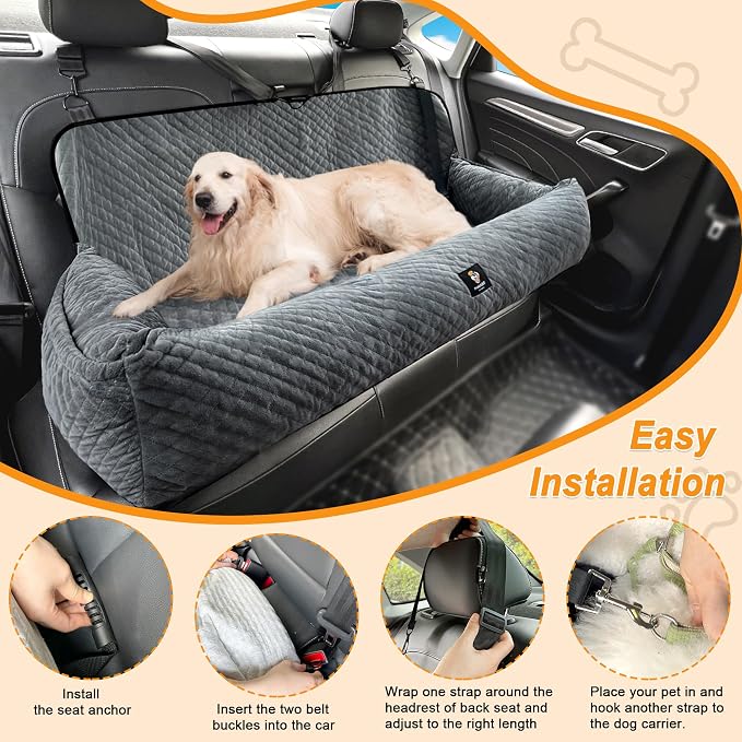 Dog Car Seat for Medium/Large Dogs Under 100 Lbs,Multi-Functional Dog Car Bed Washable Pet Travel Safety with Thick Cushion, Soft Safe Removable,for All Cars Back Seat（Grey） - Image 4