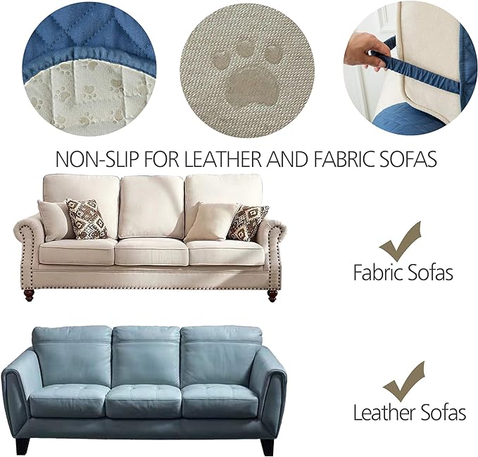 Ameritex Couch Sofa Slipcover 100% Waterproof Nonslip Quilted Furniture Protector Slipcover for Dogs, Children, Pets Sofa Slipcover Machine Washable (Blue, 68") - Image 7
