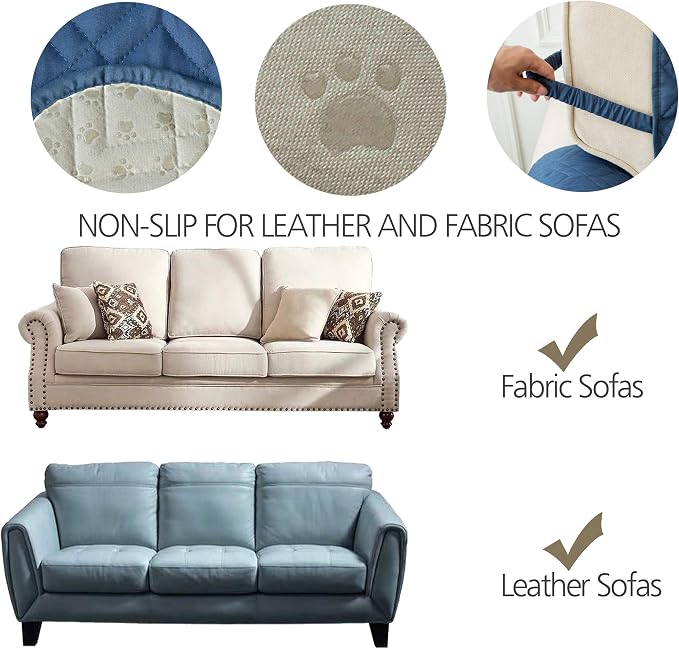 Ameritex Loveseat Cover Water-Resistant Quilted Furniture Protector with Back Nonslip Paws Slipcover for Dogs, Kids, Pets Loveseat Slipcover Stay in Place for Leather (54", Blue) - Image 7