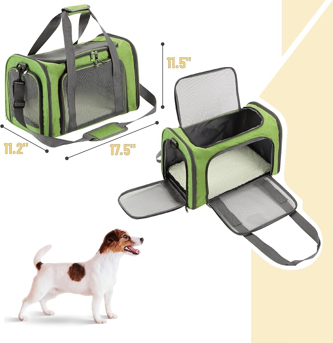 Mr. Pen- Pet Carrier, 17.5" x 11.2" x 11.5", Medium Size, Green | Portable Travel Carrier for Small Pets, Cats & Small Dogs, Breathable Mesh, Safety Inner Leash - Image 2