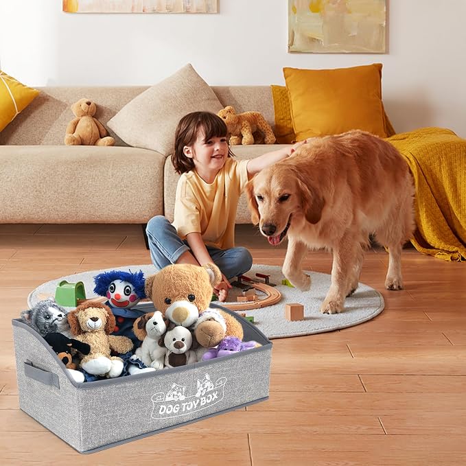 COWOSO Foldable Dog Toy Basket with 3 Handles, Pet Storage Box, White Dogs | Portable Pet Toy Organizer for Dog Toys & Accessories, Low Front Design, Waterproof Collapsible Storage Bin for Living Room - Image 6