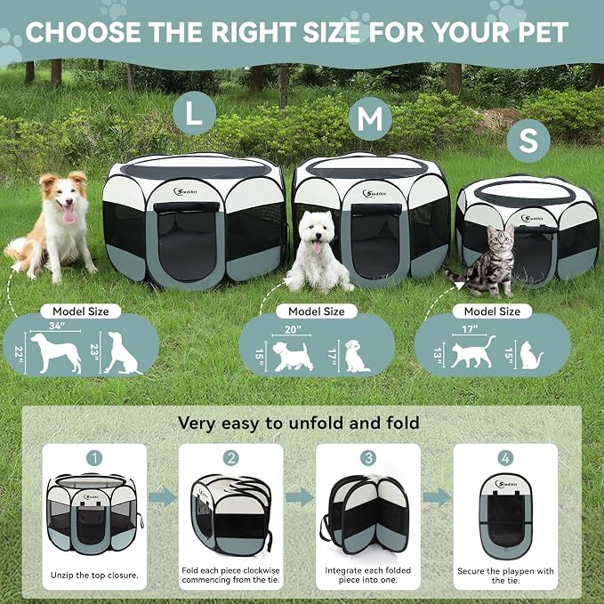 Siedihit Dog Pet Playpen Tent Crate Cage with Washable Pee Pad, Medium Grey | Nursing Rest Zone Recovering Pet Quarantine Room Portable Pop Up Easy to Set up lightweight Carrying Bag Wide applicability - Image 8