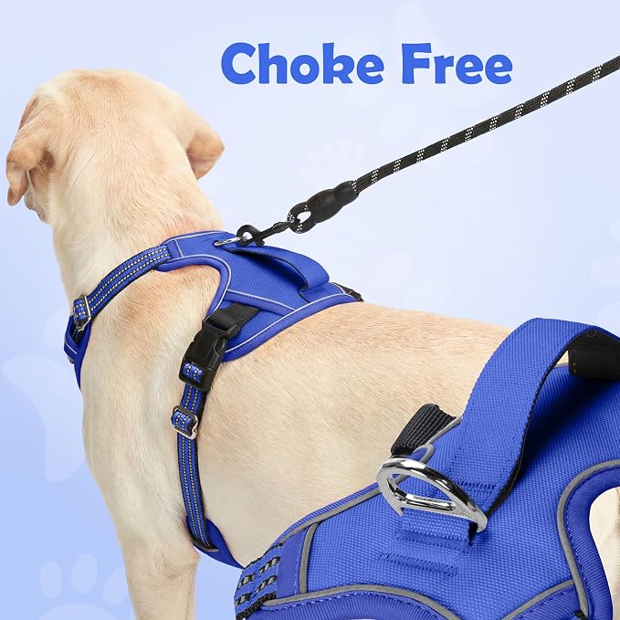 Dog Harness No Pull, Adjustable Pet Vest Harness, Super Soft Material with Vertical Handle Easy Control, Reflective Night Walking, 2 Leash Clips for Medium Sized Dogs, Blue, M - Image 4