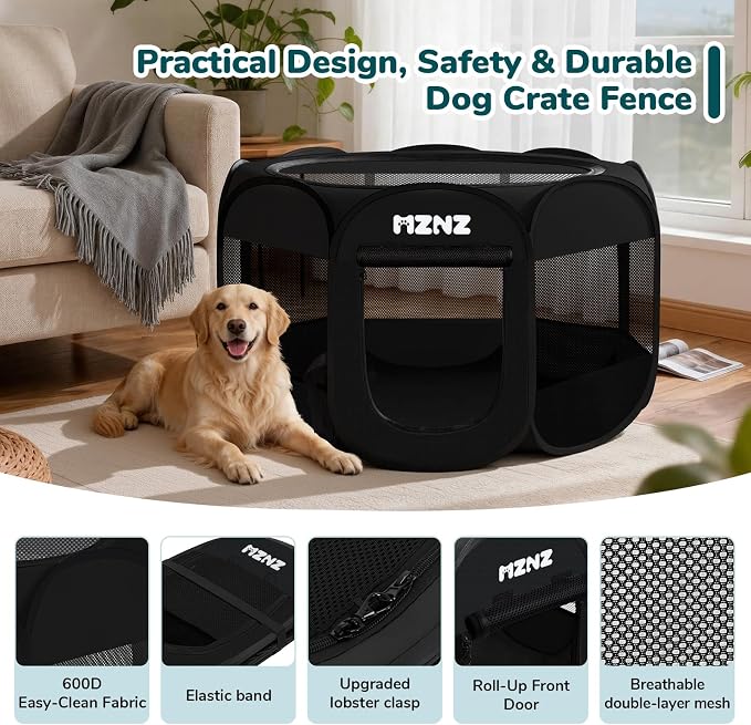 Dog Cat Small Animal Puppy Playpen Crate, Large, Whole Black | Portable Pop Up Pet Cage Enclosure Tent Kennel Indoor Outdoor with Carrying Case, No Assembly, Camping Use - Image 7