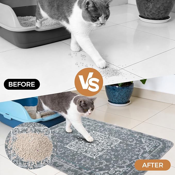 Homimp Cat Litter Mat, Litter Trapping Mat 2 Pack, Contains Mess from Box, Protects Floors,Urine Waterproof,Non-slip,Less Waste Cat Litter Box Mat,Soft on Kitty’s Paws,Washable,Absorbent,Grey 36"X41" - Image 5