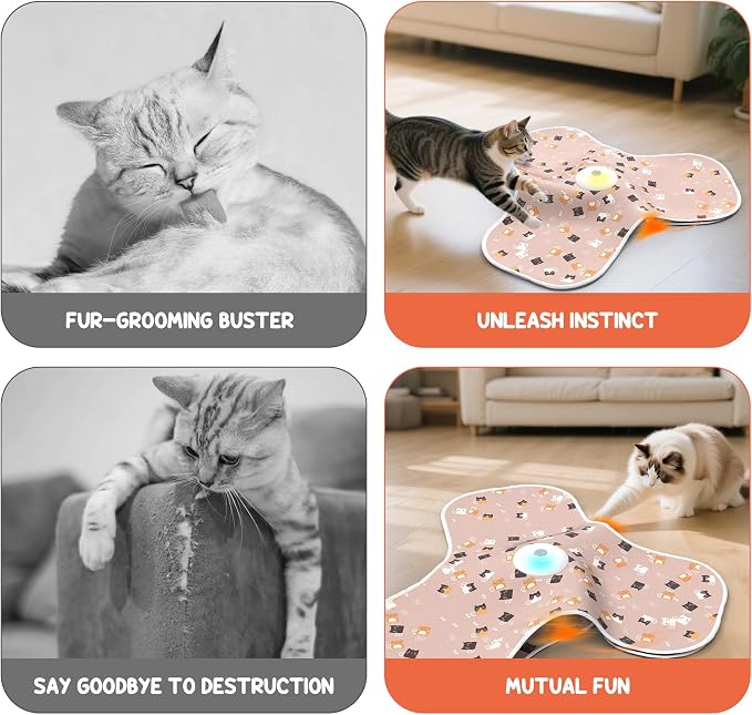 ‌‌Interactive Cat Toys for Indoor Cats‌ Adult‌ with Feather Tail Switchable Mouse Sounds, ‌Kitten Enrichment Toys‌ for Hunting Self Play, Automatic Rechargeable Quiet Game to Bored (Pink) - Image 5