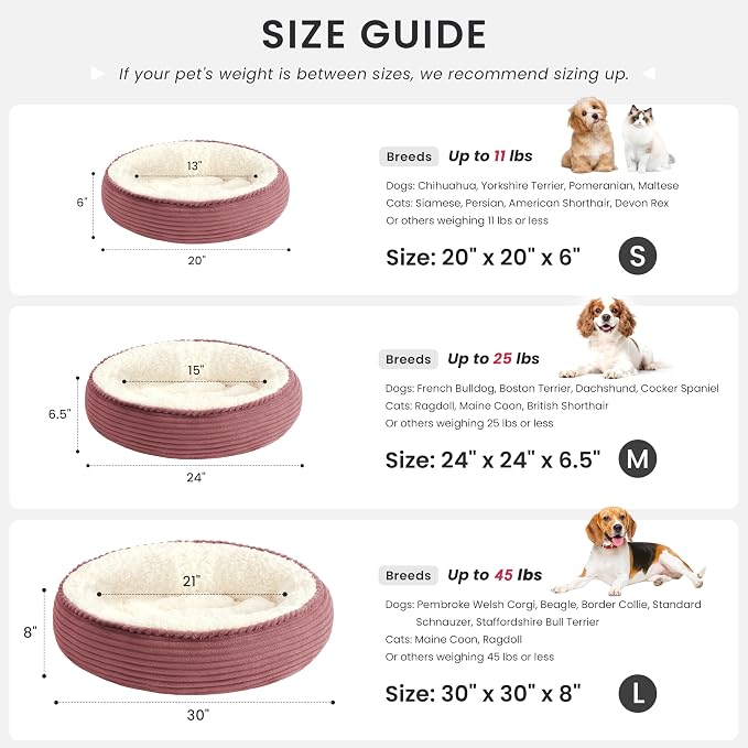 Love's cabin Round Donut Cat and Dog Cushion Bed, 24in Pet Bed for Small or Medium Dogs, Anti-Slip & Water-Resistant Bottom, Soft Durable Fabric Pet Beds, Washable Calming Cat Bed Dusty Rose - Image 4