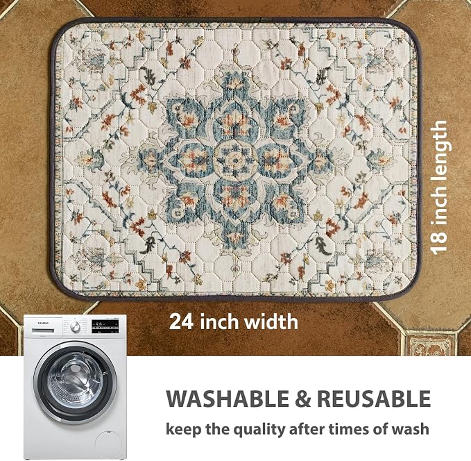 nunubaby Washable Pee Pads for Dogs, Stylish, Non-Slip and Leak-Proof Pee Pads. Reusable Potty Pads for Dogs for Crates and Floors.(Beige/Floral, 18" x24" ) - Image 4