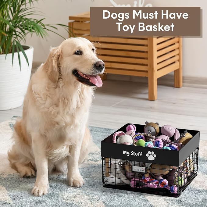 qeerable Dog Toy Basket - Metal Large Dog Toy Box for Small Dog - Dog Toy Storage Bin for Pet - Personalized Large Dog Toy Basket for Puppy and Pet- Dog Toy Organizer Holder Boxes for Living Room - Image 6