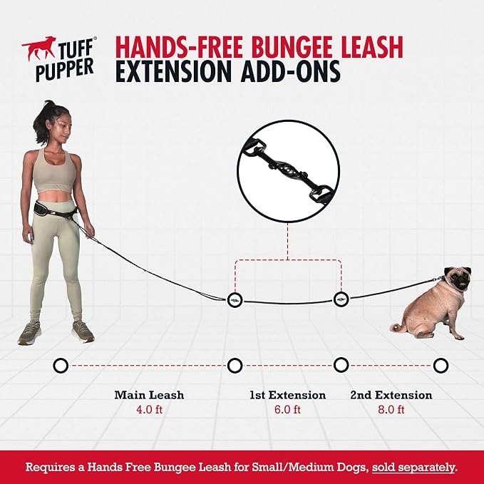 Tuff Pupper Hands Free Bungee Dog Leash, Waist Belt for Running & Walking | Heavy Duty for One Small Dog up to 45 lb, Shock Absorbing with Lumbar Support & Reflective Padded Handles for Jogging - Image 6