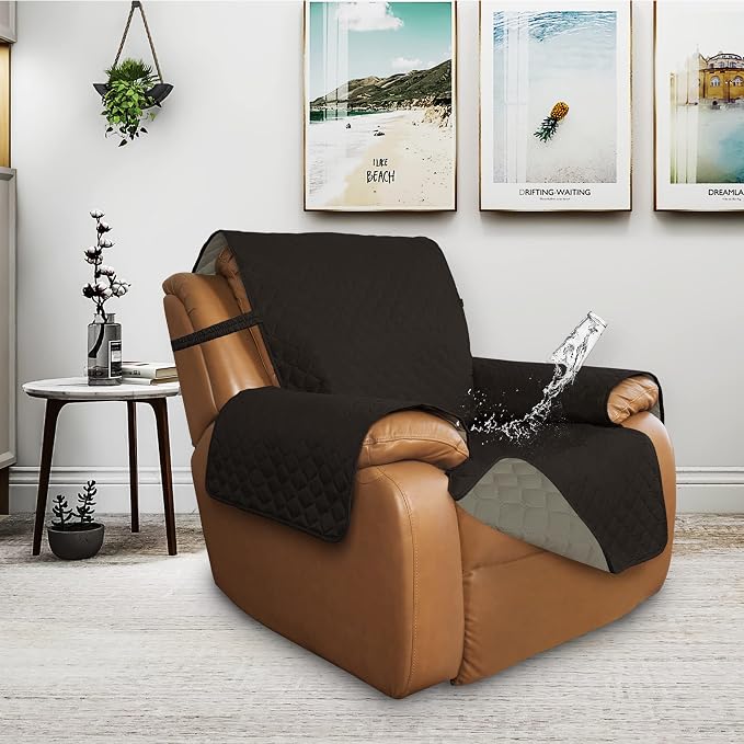 ISSUNTEX Double Protection 100% Waterproof Recliner Covers for Living Room, Reversible Furniture Protector Recliner Couch Sofa Slipcover for Dogs, Pets, Kids (Oversized Recliner, Chocolate/Beige) - Image 2