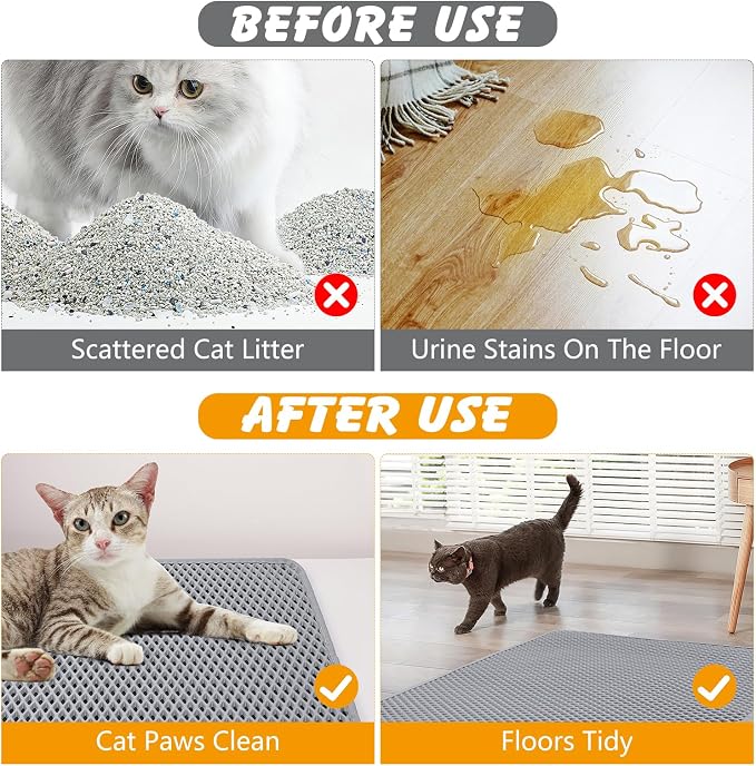 Double Layer Cat Litter Mat, Waterproof Non-Slip, 30 x 24 Inch | Honeycomb litter trapping, EVA soft on paws, urine-resistant bottom, easy shake or rinse clean - Image 5
