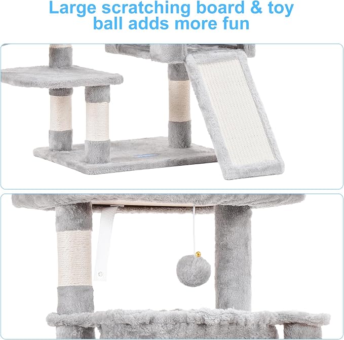 Hey-brother Cat Tree Tower with Large Bed, Hammocks, Scratcher, MPJ006SW | 35.4 Inches Cat House with Cozy Condo, Sisal Scratching Posts for Indoor Cats, Light Gray - Image 6
