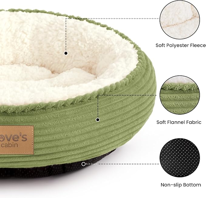 Love's cabin Round Donut Cat and Dog Cushion Bed, 20in Pet Bed for Cats or Small Dogs, Anti-Slip & Water-Resistant Bottom, Super Soft Durable Fabric Pet beds, Washable Luxury Bed Olive Green - Image 2