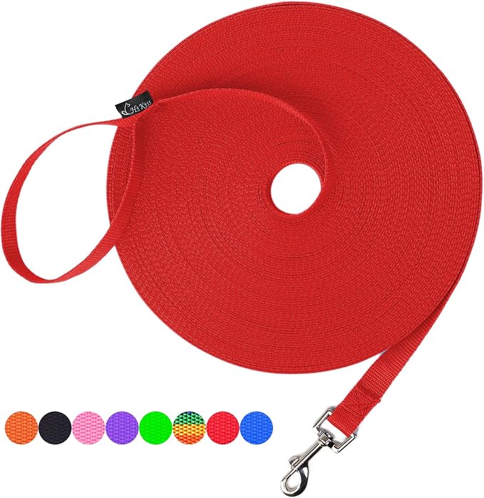 Hi Kiss Dog/Puppy Obedience Recall Training Agility Lead - 15ft 20ft 30ft 50ft 100ft Training Leash - Great for Training, Play, Camping, or Backyard (50 Feet, Red) by HiKiss