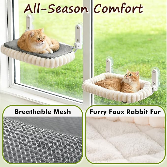 Zoratoo 2PC Cloud-Cuddle Cat Window Perch, Foldable Cat Hammock, M White | 2-in-1 Reversible Cover, Removable for Machine Wash, Stable Window Resting Seat with Large Suction Cups for Indoor Cats - Image 7