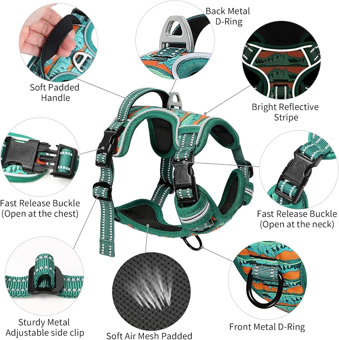 Timos Dog Harness, No Pull Large Sized with 3 Buckles, Wilderness, XL | Reflective, No Choke, Easy On & Off, Adjustable Soft Padded, Front & Back 2 Clips and Control Handle for Walking Training - Image 3