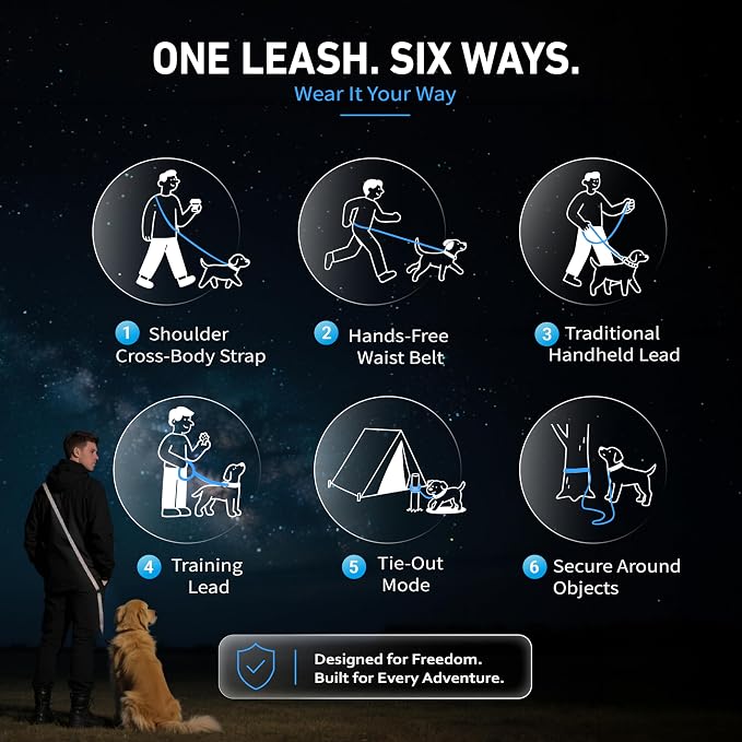 Hands Free Dog Leash,Galaxy Reflective,Crossbody Dog Leash,Blue | Galaxy Reflective • High Visibility • Emergency Control Handle • Heavy-Duty Hardware - Image 3