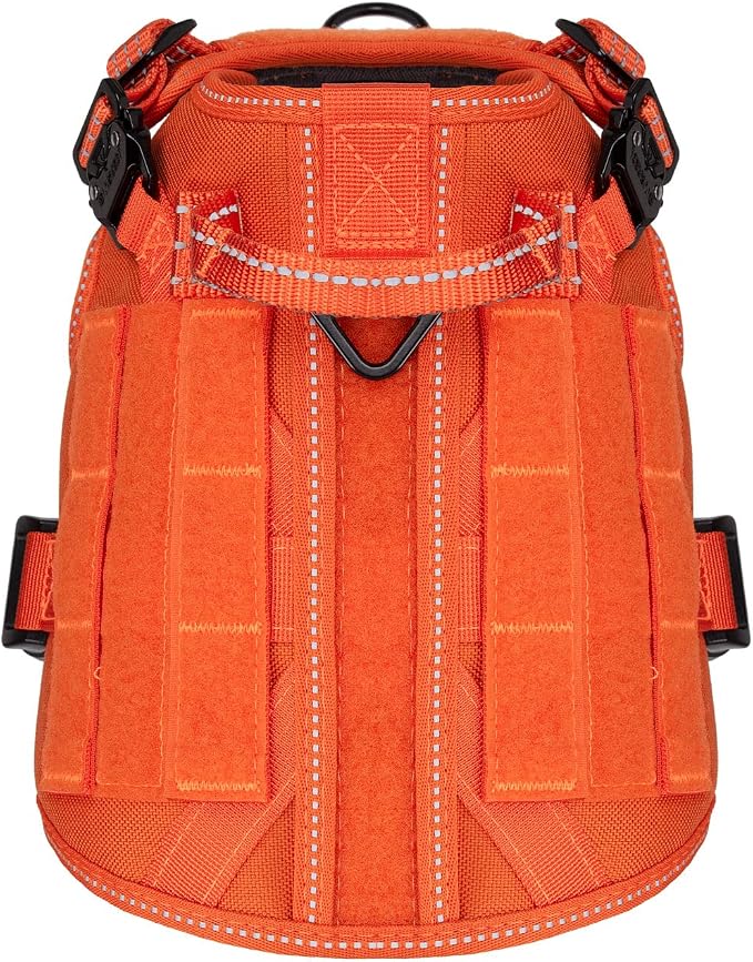 ICEFANG Tactical Dog Harness for Small Dogs,Reflective No Pull Dog Vest | with Control Handle,Adjustable,Front Hook,2 Leash Clips,Soft Padded,MOLLE Panel,Orange,Small - Image 3