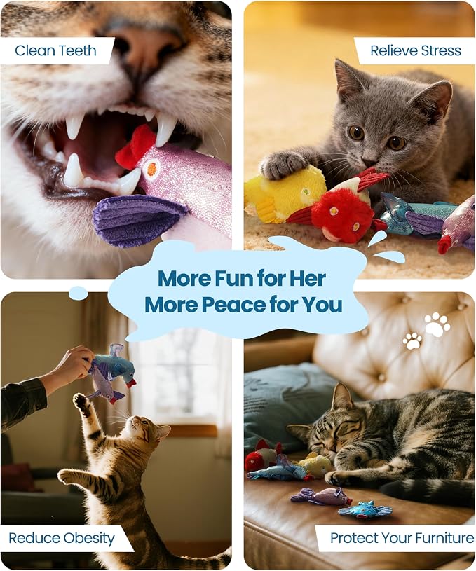 Nocciola Catnip Toys, 5 Pack Cat Toys for Indoor Cats with 100% Natural Catnip, Cotton-Free Kitten Toys in Assorted Colors, Soft Surface, Teething, Chewing & Kicker Floppy Fish Cat Toys - Image 5