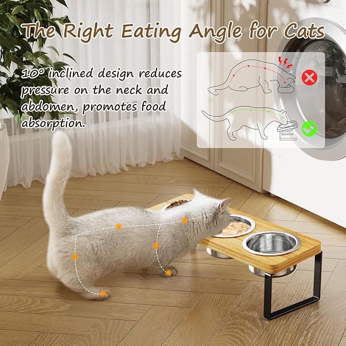 Elevated Cat Bowls with 3 Stainless Steel Bowls | 10° Tilted Anti-Vomiting Raised Cat Food Bowl for Small Cats and Puppies Pet Bowl with Stand - Image 6