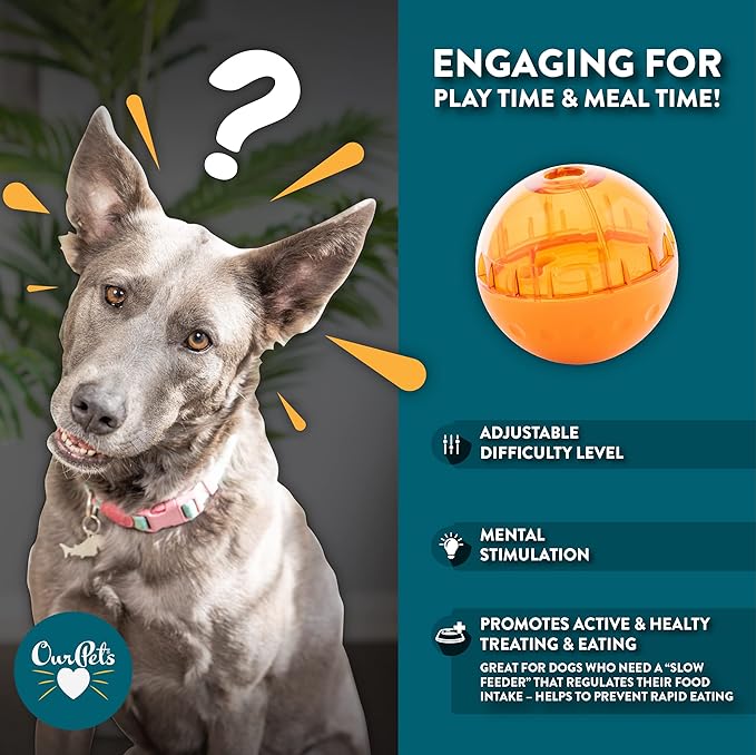 OurPet's IQ Treat Ball Interactive Food Dispensing Dog Toy , Assorted Colors | Fill with kibble or snacks to reward play, keeps pups busy, engaged and mentally stimulated during meal times at home daily - Image 3
