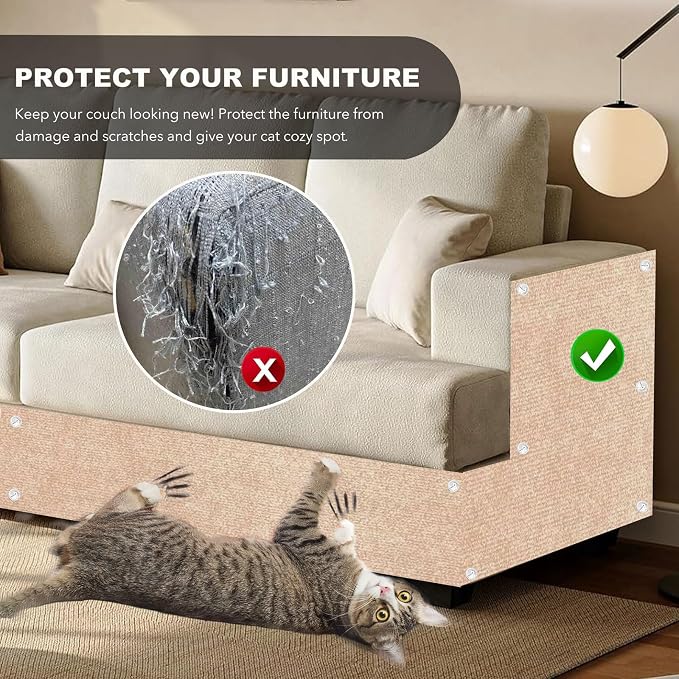 78.7"X15.8" Self-Adhesive Cat Scratching Mat - Durable Couch Protector from Cat Claws, DIY Furniture Protector from Cats Scratching, Sticky cat Scratch Wall mat- No Residue, Safe for Cats (Beige) - Image 4