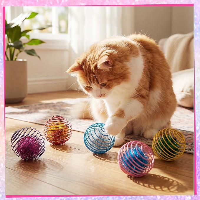 Jecery 5 Pcs Cat Toys Spring,Glitter Balls,Multicolor | Interactive Metal Cat Toy, Stretchable Rolling Ball, for Indoor Cats, Colorful Playful Coils, Kitten Pet Supplies - Image 7