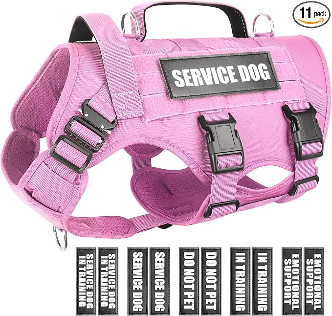 Service Dog Vest Harness for Medium Dog, Tactical Working MOLLE Vest with 10 Pet Patches, No Pull Heavy Duty Harness for Training Walking by WINSEE
