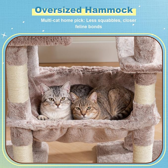 Hey-brother Cat Tree Tower with Plush Steped Condos, Big Platform, MPJ071MU | 50 Inches Tiered Climbing Cat House with Sisal Scratching Posts, Spacious Hammock, Cozy Basket for Indoor Cats, Muchroom - Image 6