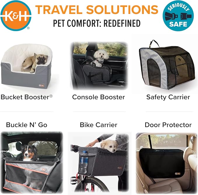 K&H Dog Car Seat, Travel Safety Carrier for Pets, Medium, Gray/Black | Enclosed Car Seat for Dogs, Soft-Sided Covered Pet Carrier, Washable Pad, Multiple Entrances, Mesh Windows, 24x19x17in - Image 9